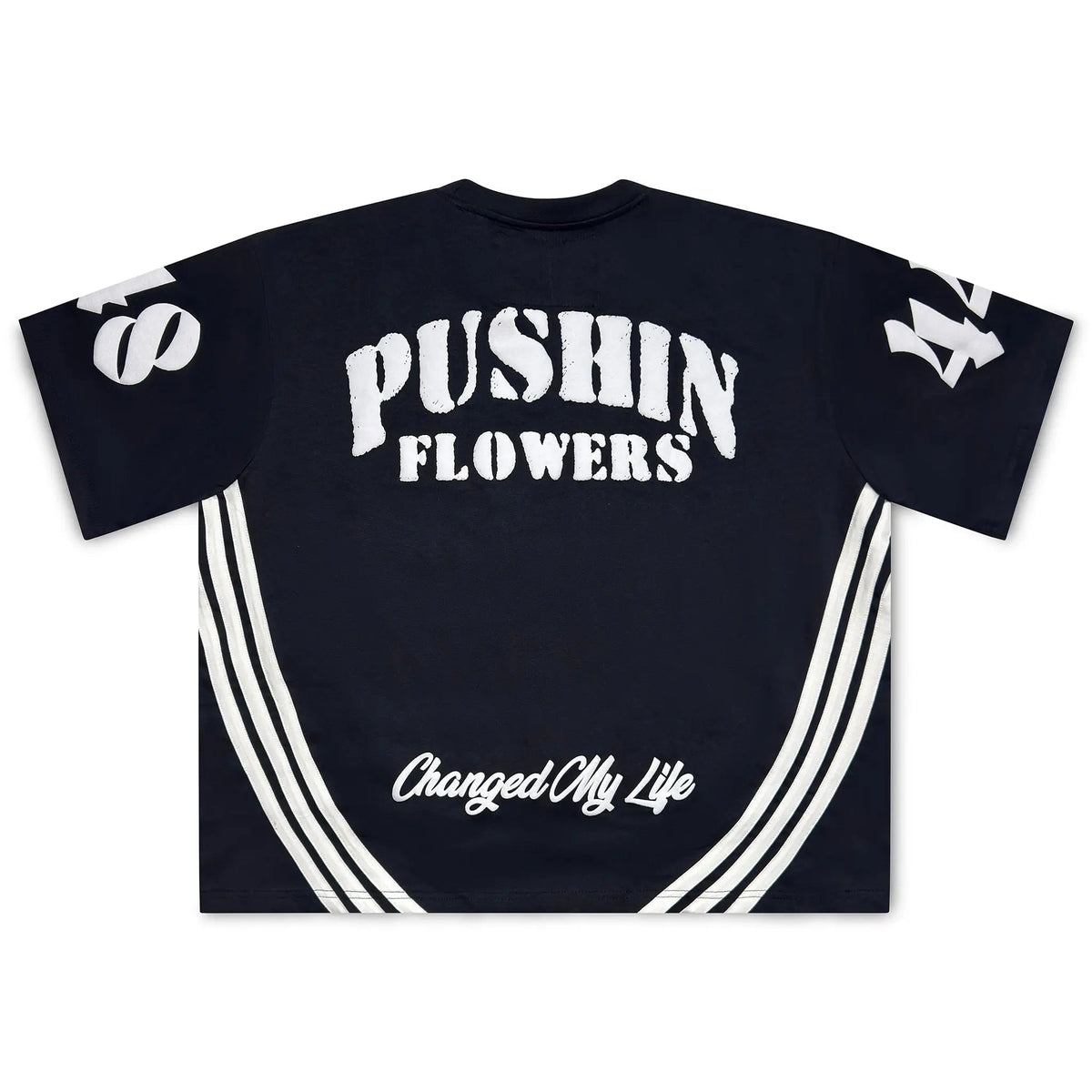 Pushin Flowers striped shirt bold side stripe detail