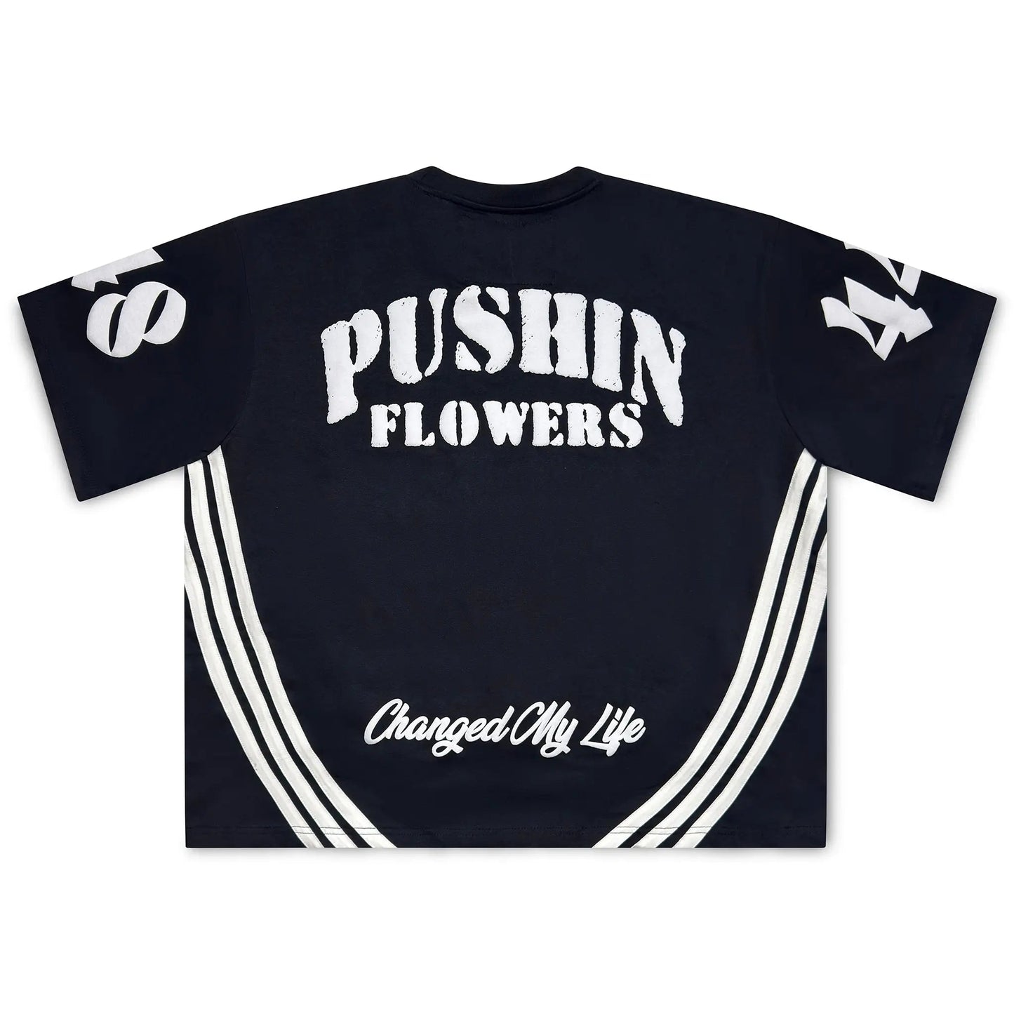Pushin Flowers striped shirt bold side stripe detail