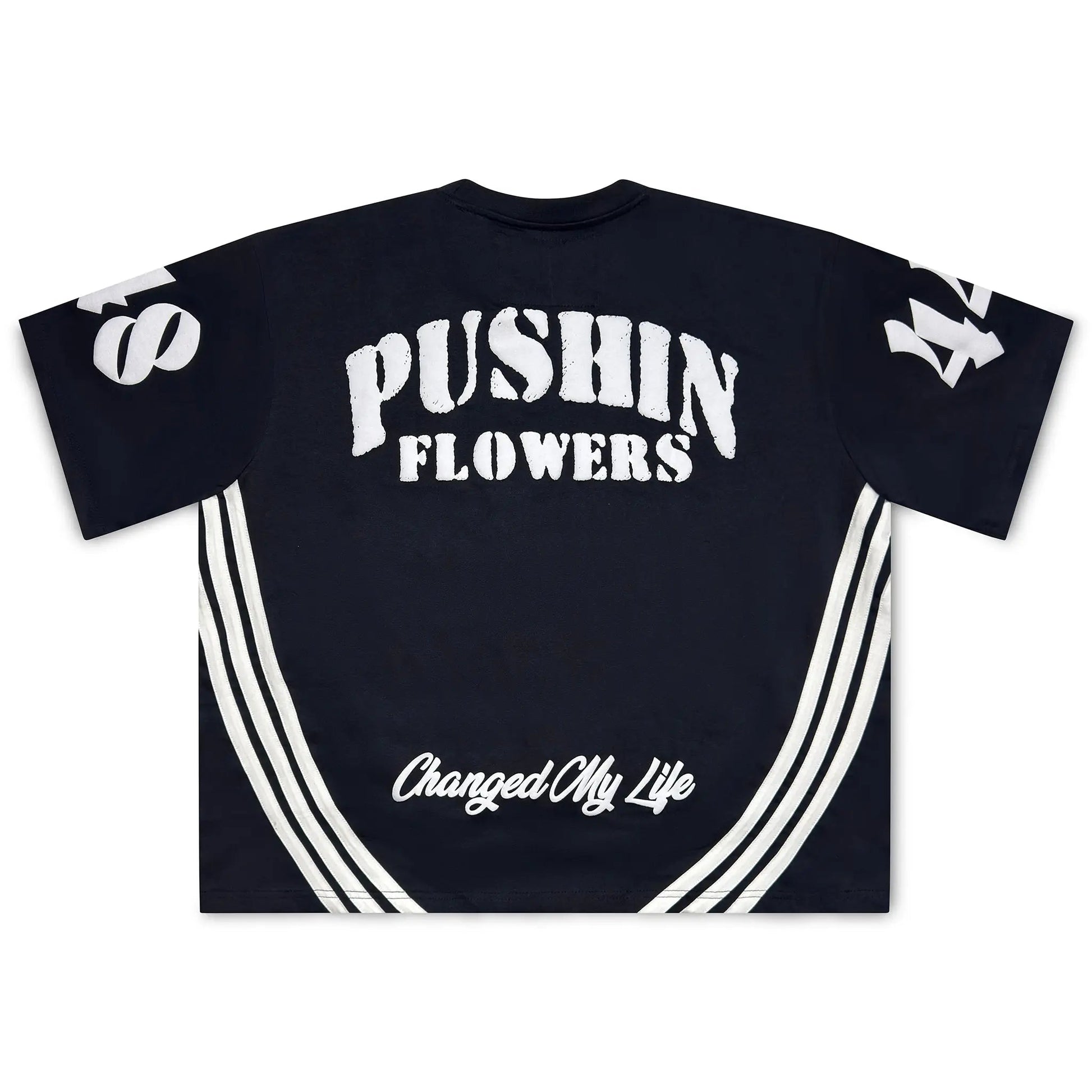 Pushin Flowers striped shirt bold side stripe detail