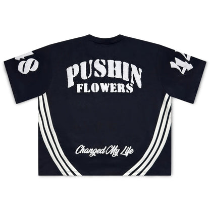 Pushin Flowers striped shirt bold side stripe detail