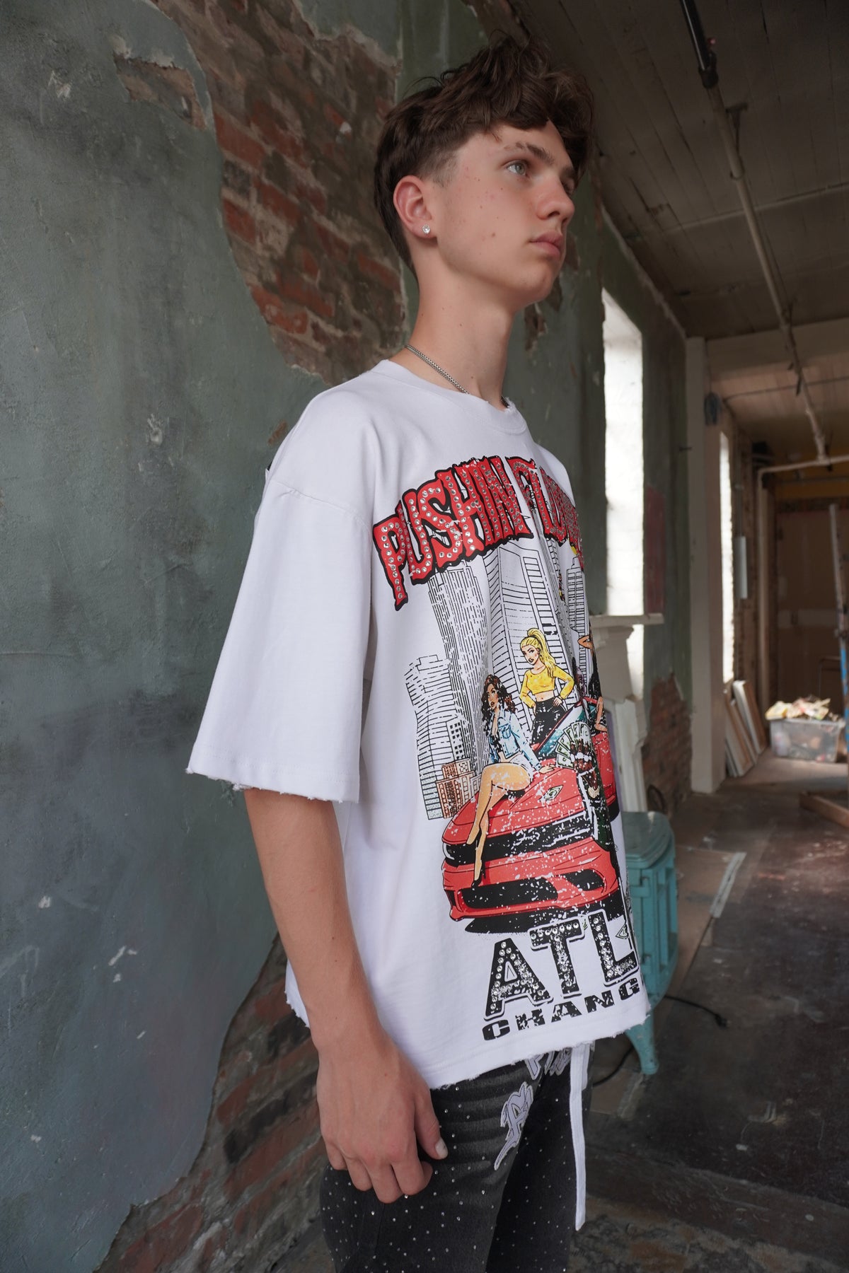 Pushin Flowers Atlanta graphic tee – PF City Series streetwear, angled drop-shoulder fit