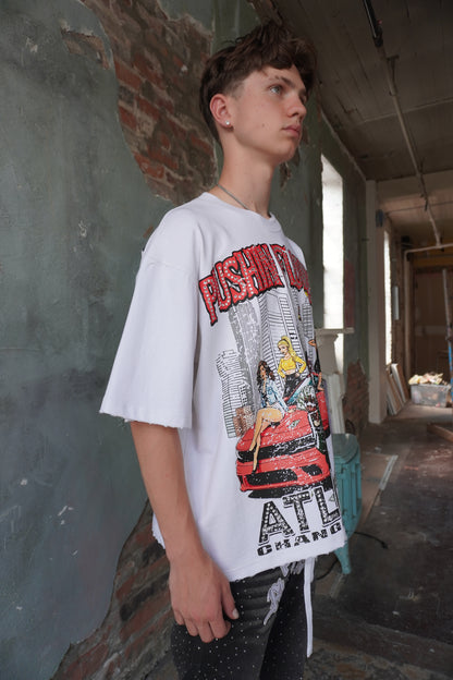 Pushin Flowers Atlanta graphic tee – PF City Series streetwear, angled drop-shoulder fit