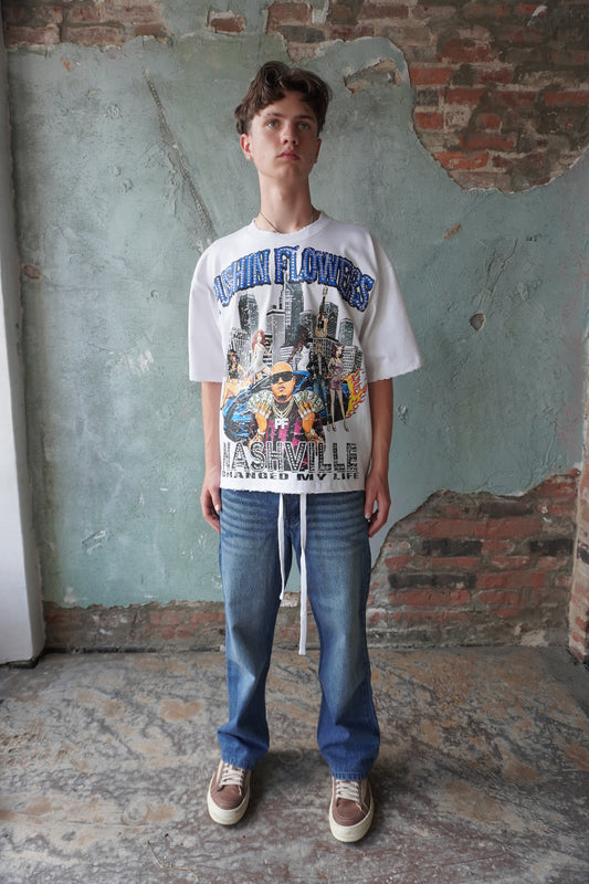 Pushin Flowers Nashville graphic tee – PF City Series streetwear, front view
