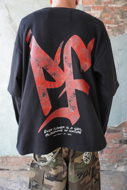 Pushin Flowers rose graphic long sleeve shirt – PF streetwear, product view