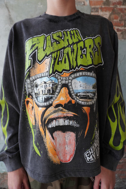 Pushin Flowers The Life graphic long sleeve shirt – PF streetwear, back graphic detail