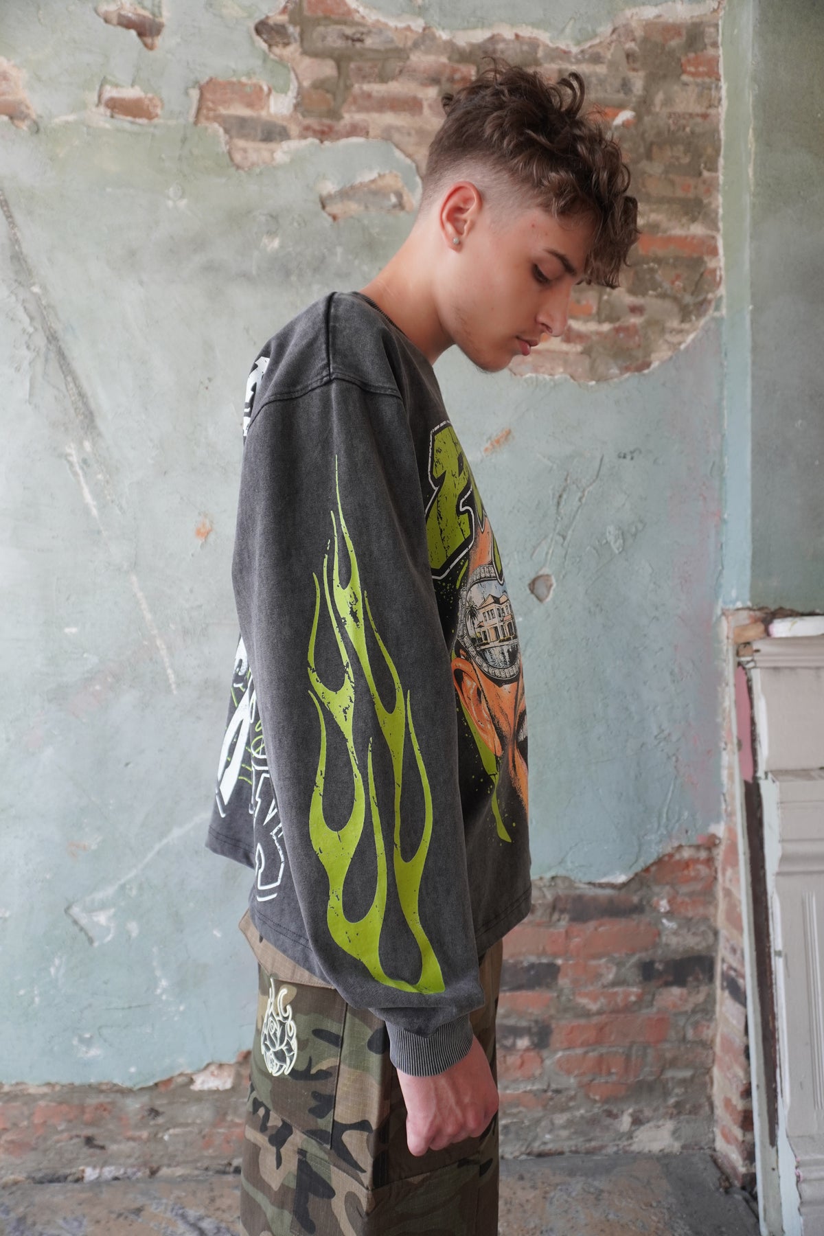 Pushin Flowers The Life graphic long sleeve shirt – PF streetwear, side view