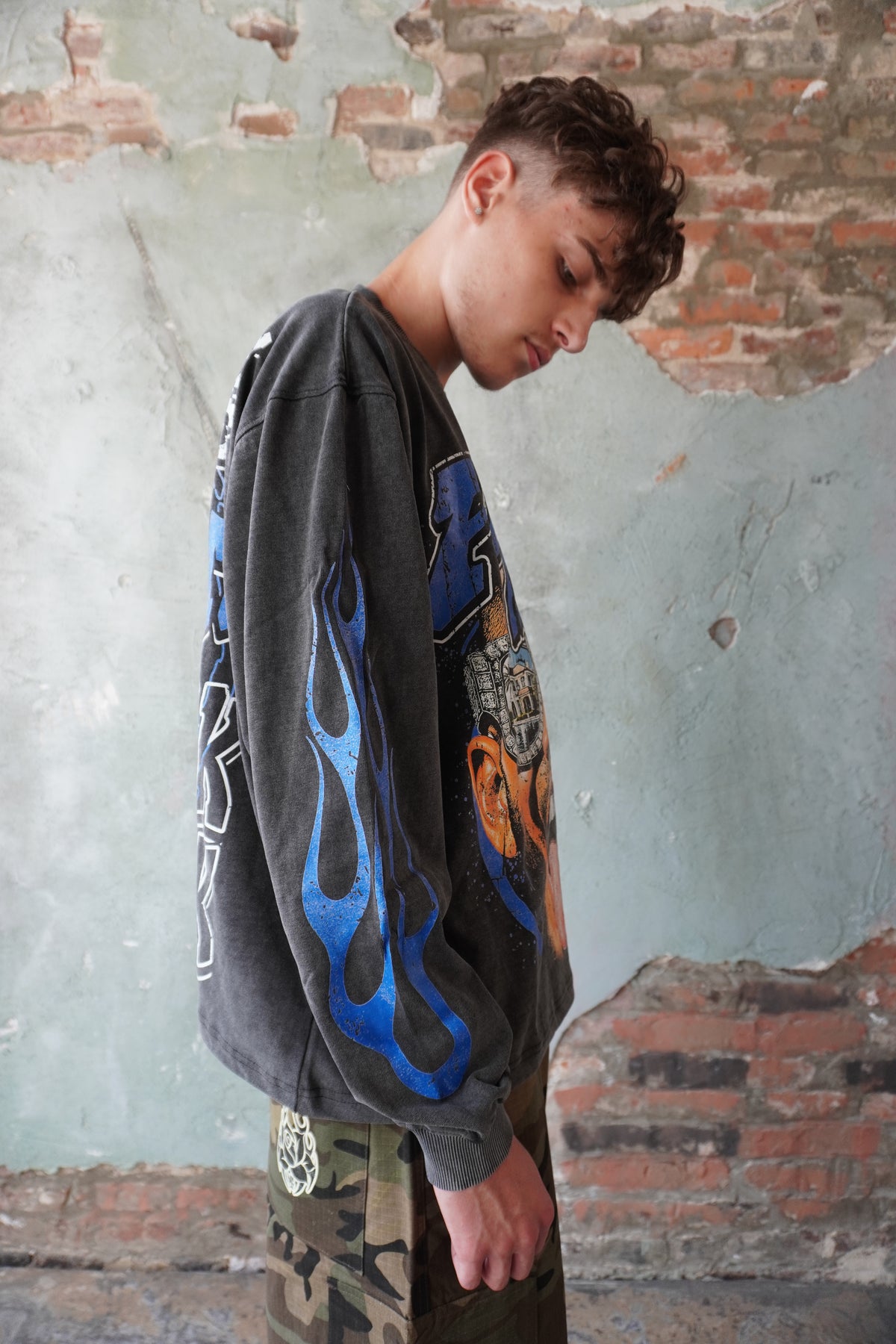 Pushin Flowers The Life graphic long sleeve shirt – PF streetwear, front view