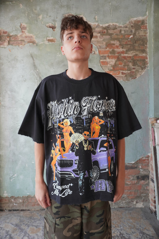 Pushin Flowers New York graphic tee – PF City Series streetwear, front view