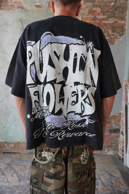 Pushin Flowers New York graphic tee – PF City Series streetwear, model wearing, full-length