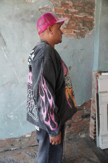 Pushin Flowers The Life graphic long sleeve shirt – PF streetwear, street styling shot