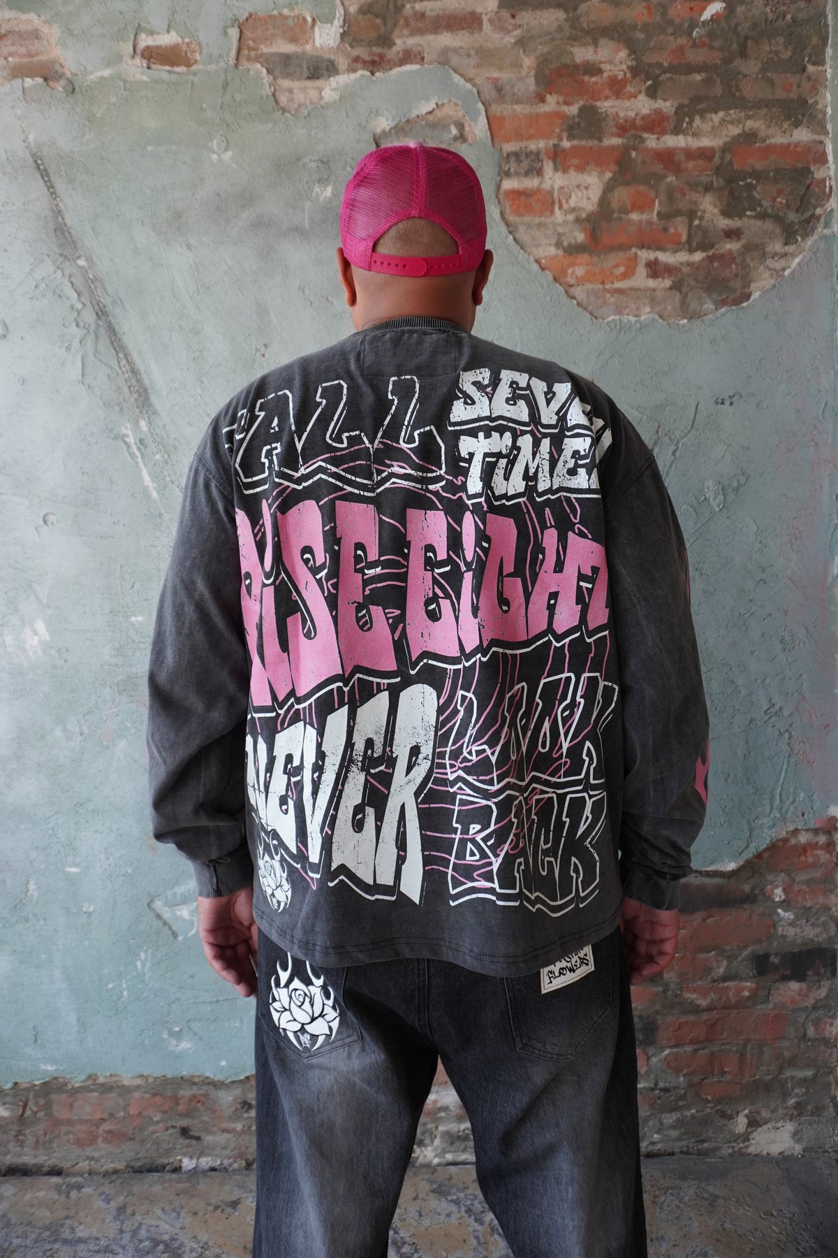 Pushin Flowers The Life graphic long sleeve shirt – PF streetwear, back graphic detail