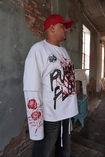 Pushin Flowers rose graphic long sleeve shirt – PF streetwear, back graphic detail