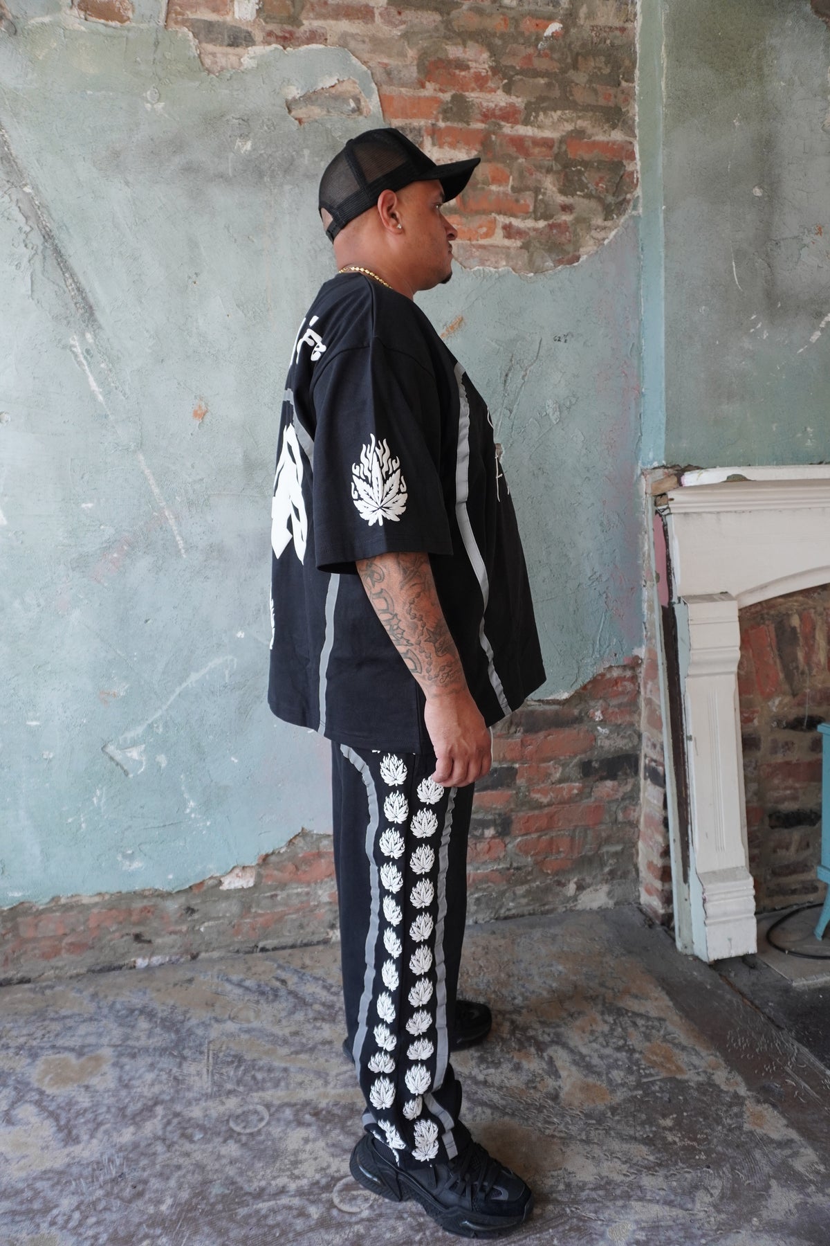 Pushin Flowers leaf print matching shirt and pants set – PF streetwear