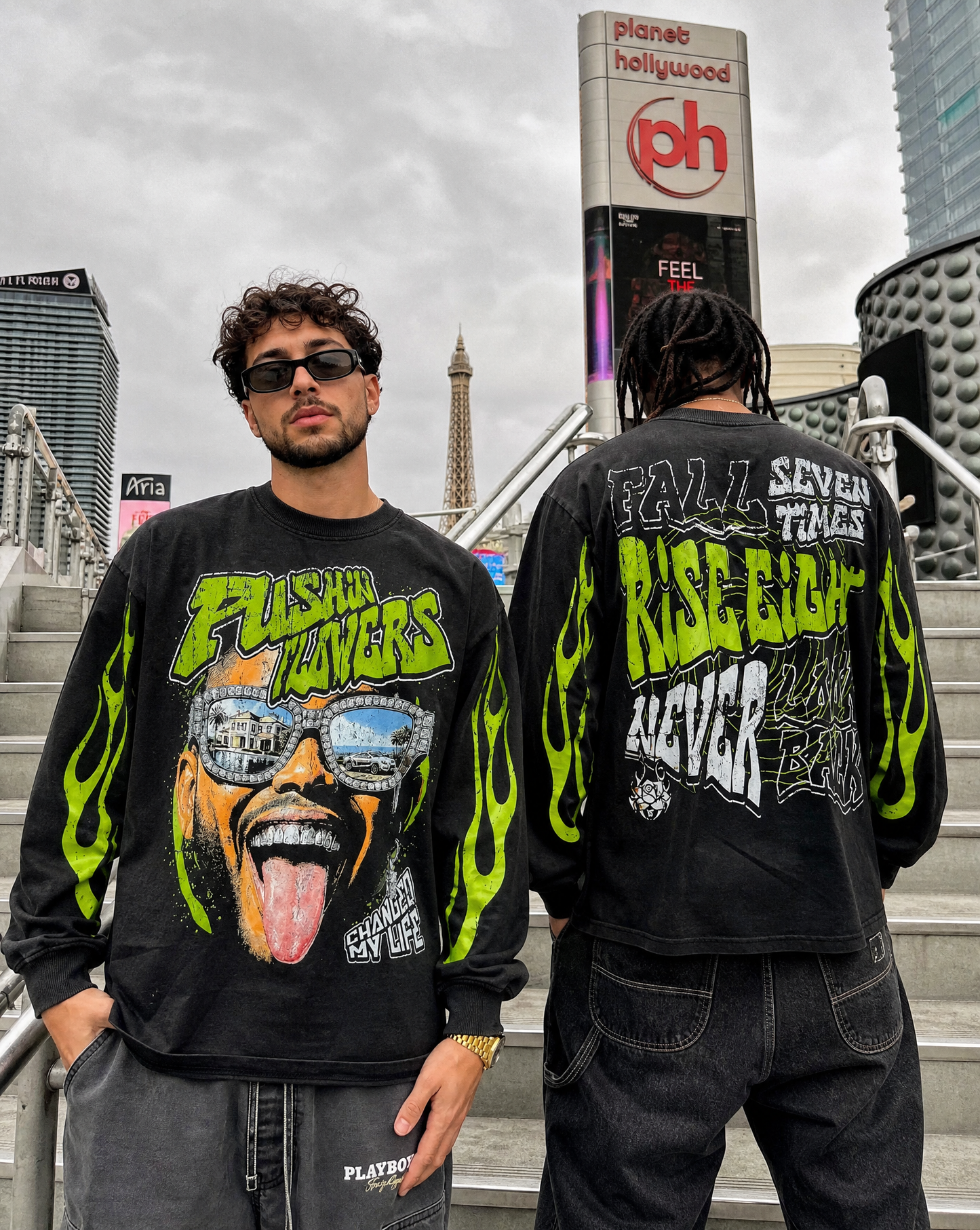 Pushin Flowers "The Life" graphic long sleeve shirt, product detail