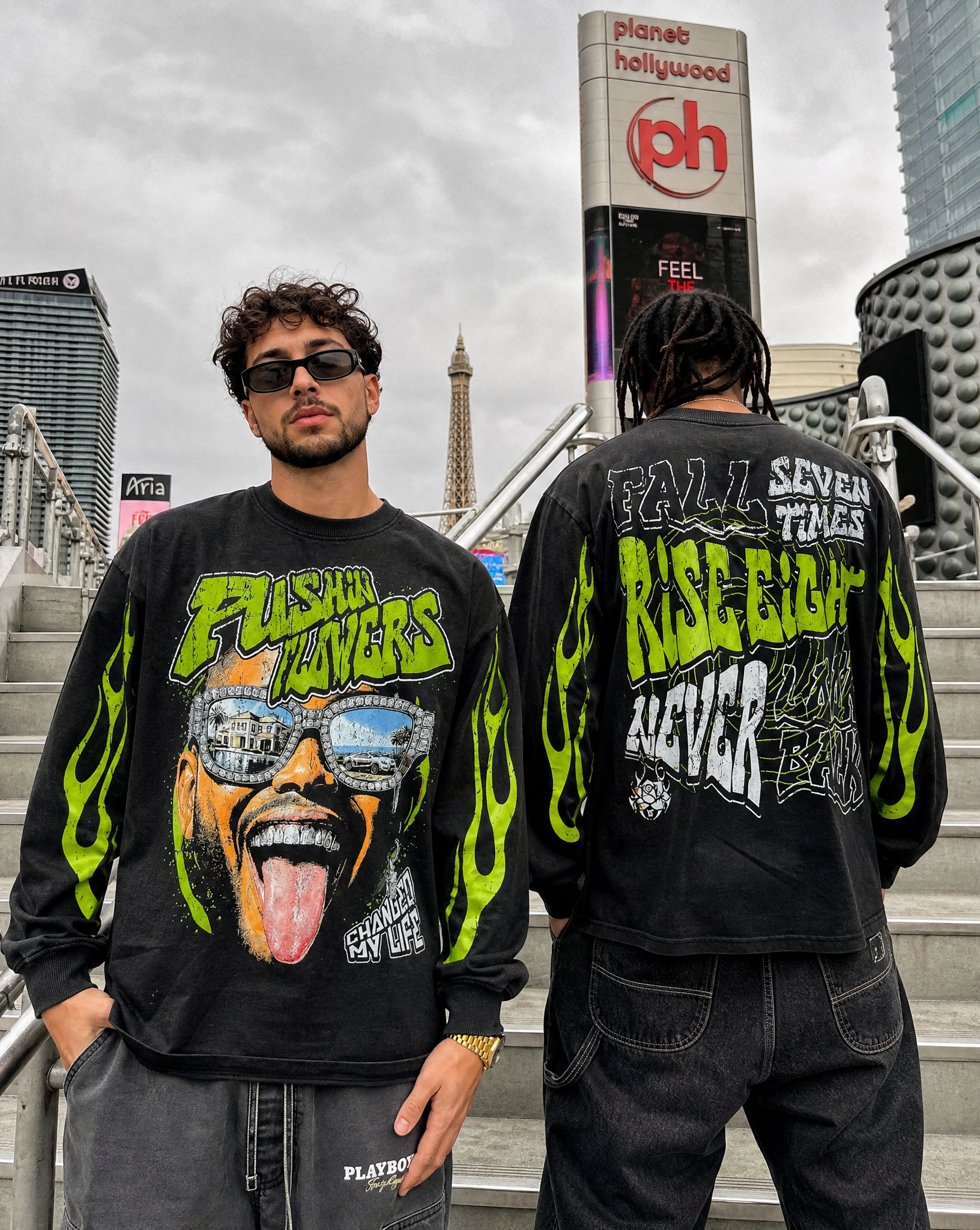 Pushin Flowers "The Life" graphic long sleeve shirt, product detail