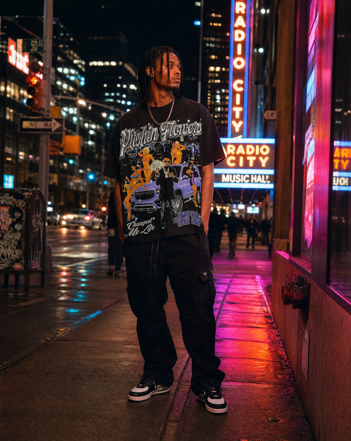 Pushin Flowers New York graphic t-shirt, product detail