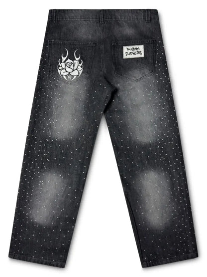 PF Rhinestone Patch Jeans Pushin Flowers