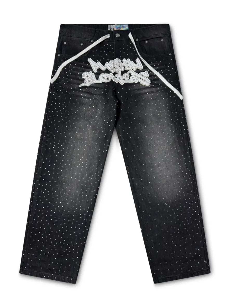 PF Rhinestone Patch Jeans Pushin Flowers
